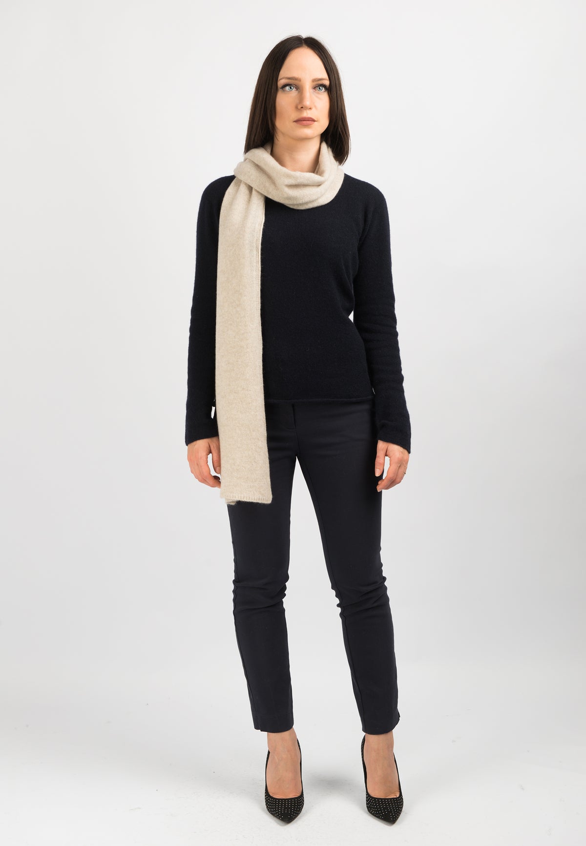 Beige Women's Wide 100% Cashmere Scarf, view 2