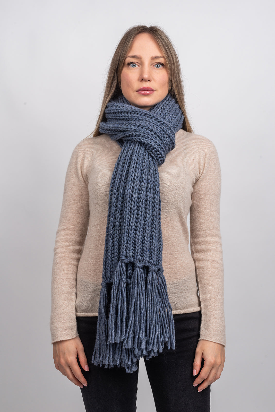 Denim Fisherman's Rib Scarf with Fringe, view 2