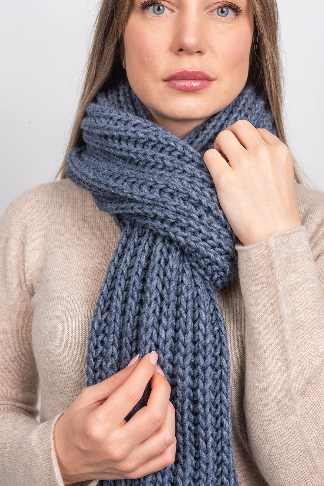 Denim Fisherman's Rib Scarf with Fringe, view 3
