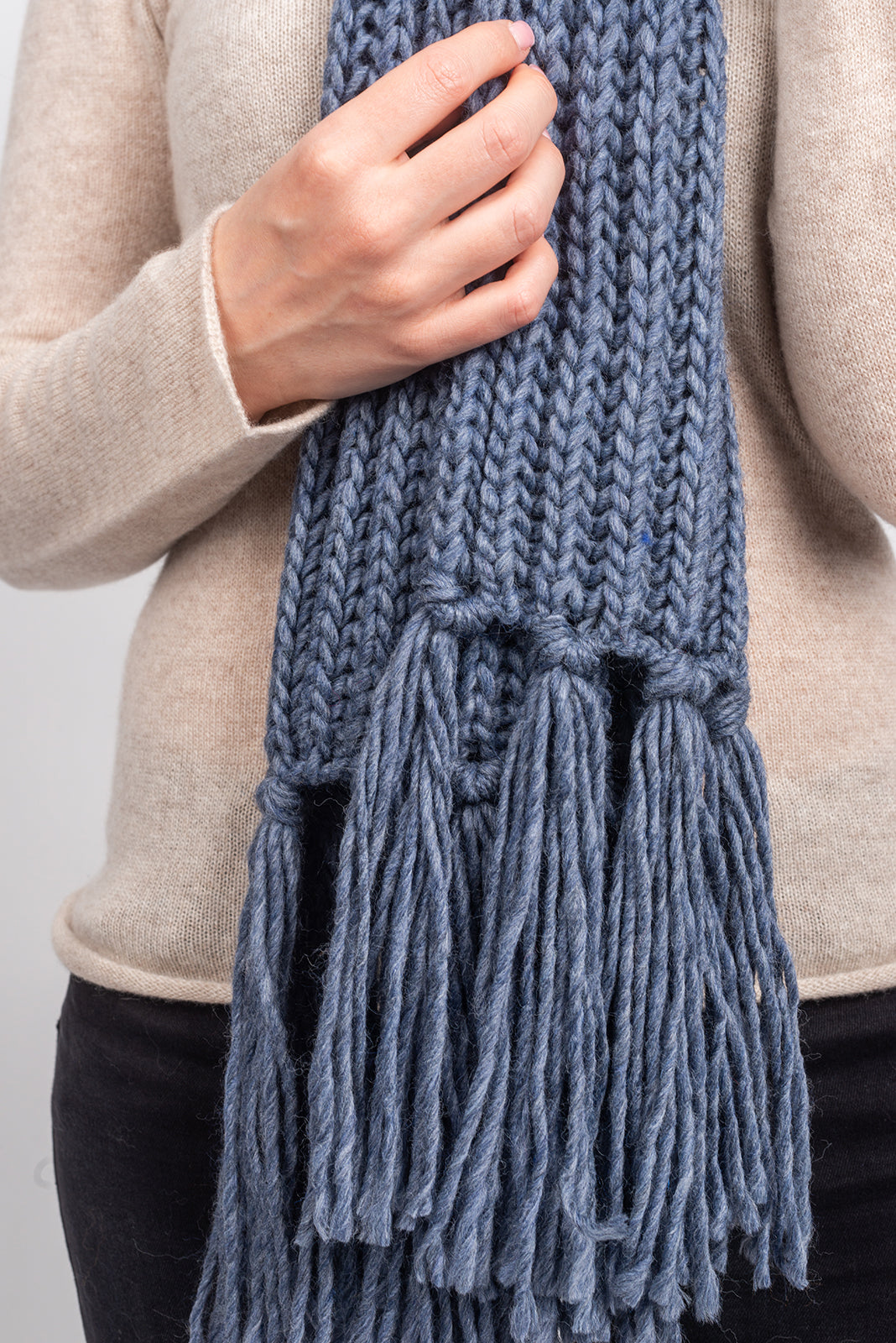 Denim Fisherman's Rib Scarf with Fringe, view 4