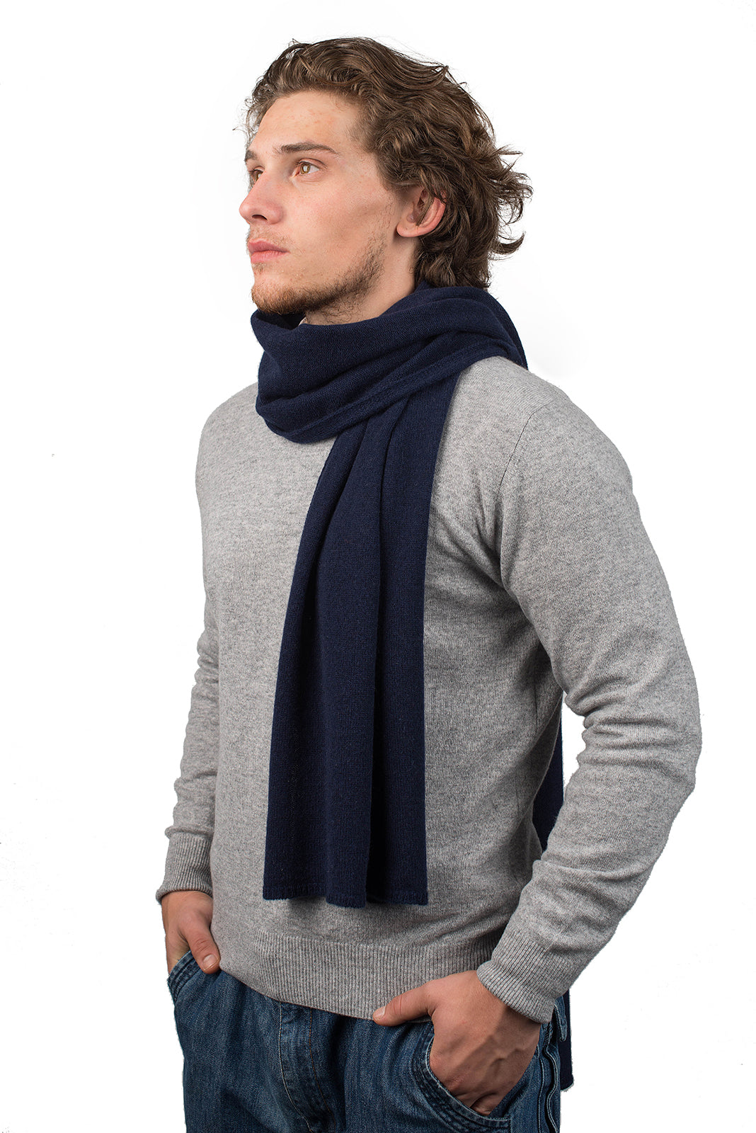 Blue Men's Wide 100% Cashmere Scarf