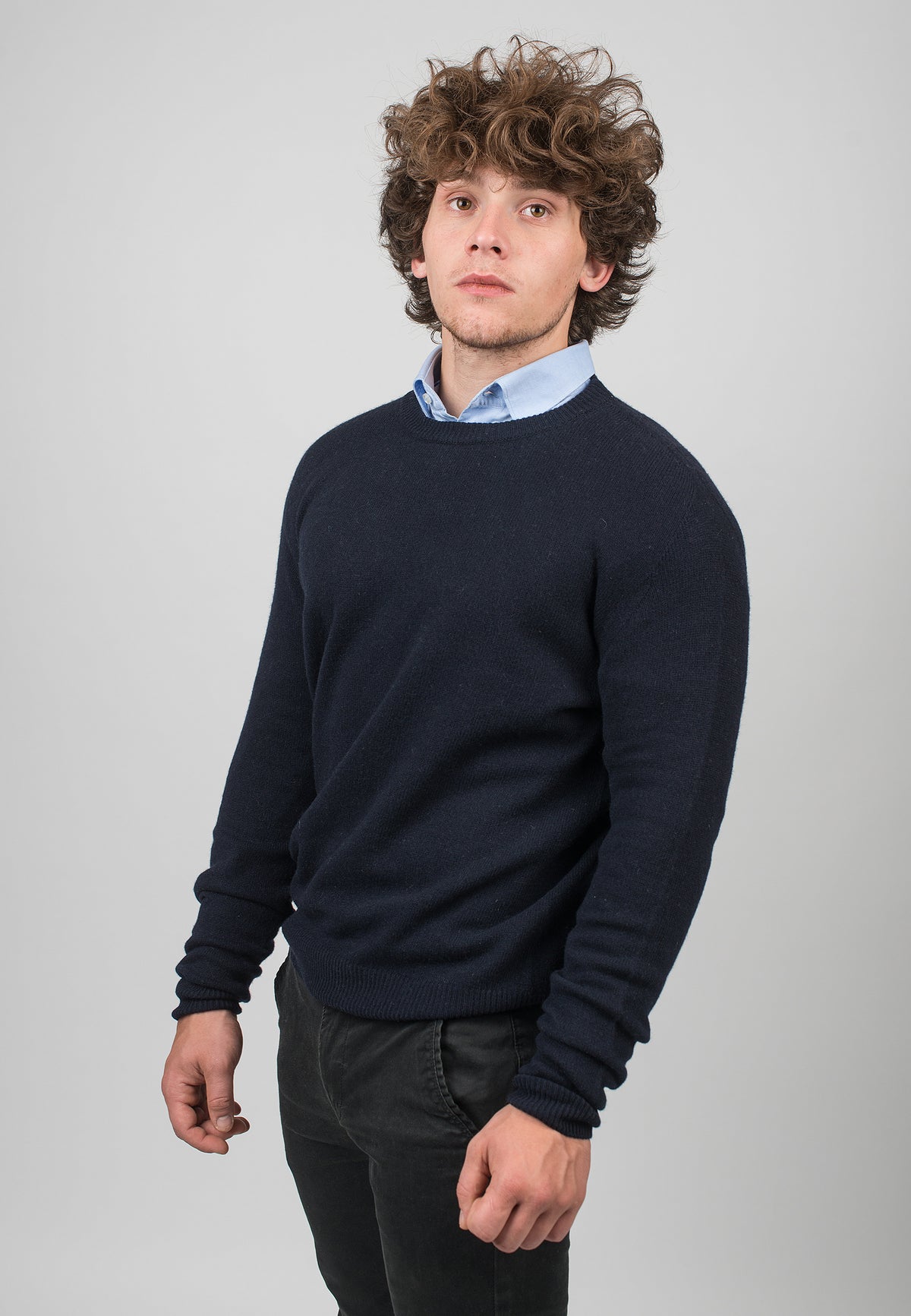 Blue Men's Recycled Cashmere Blend Crewneck, view 2