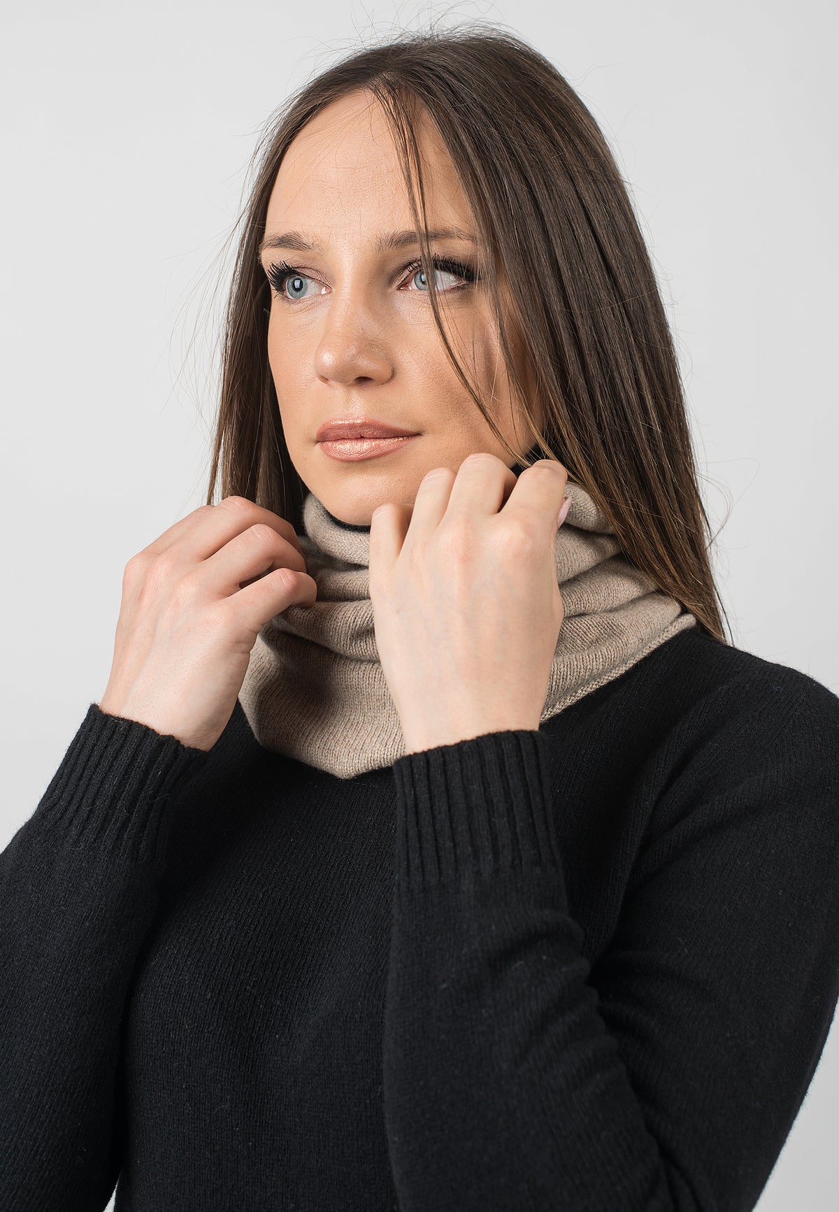 Beige Recycled Cashmere Blend Neck Warmer, view 2