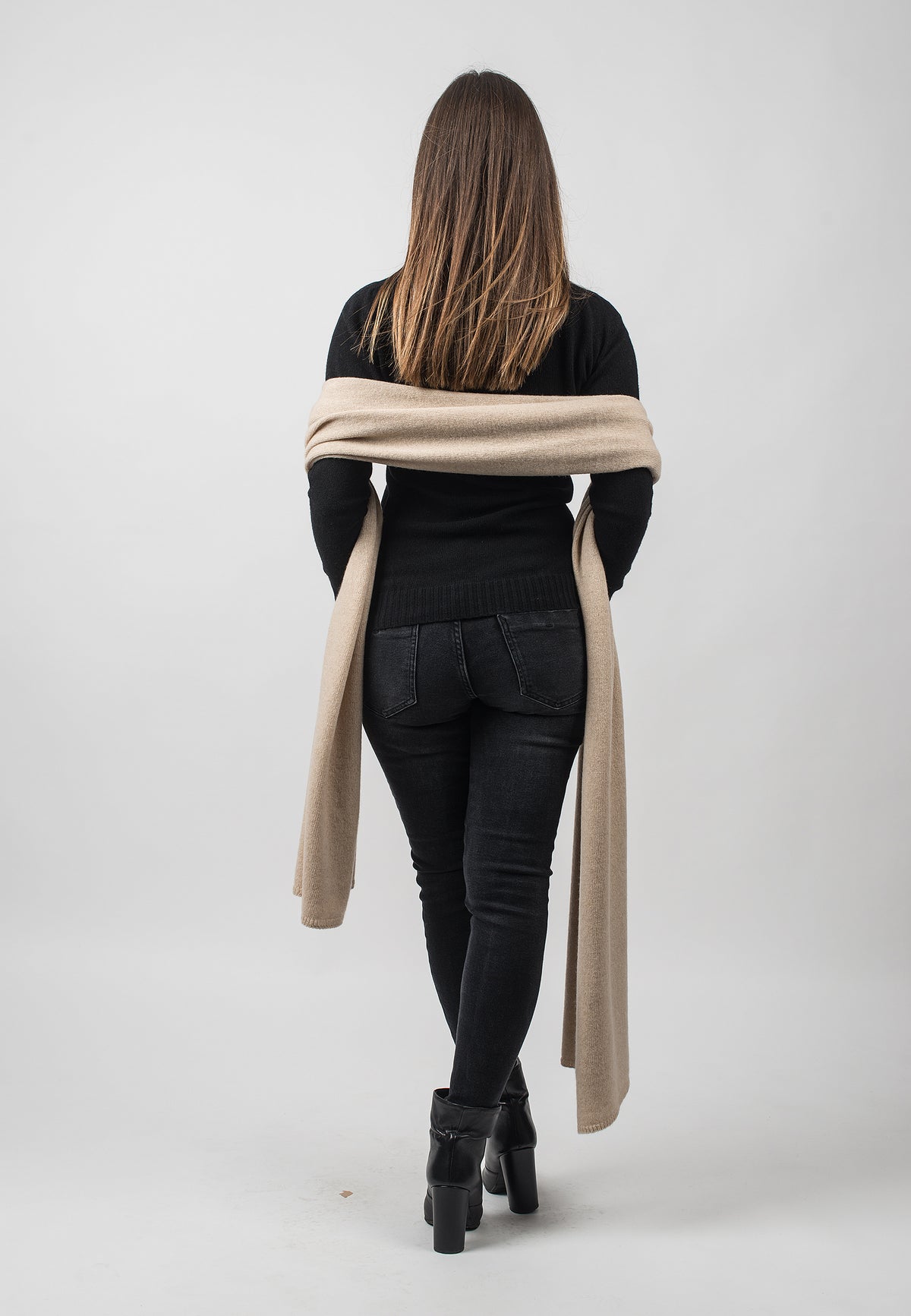 Beige Recycled Cashmere Blend Wrap, view 3
