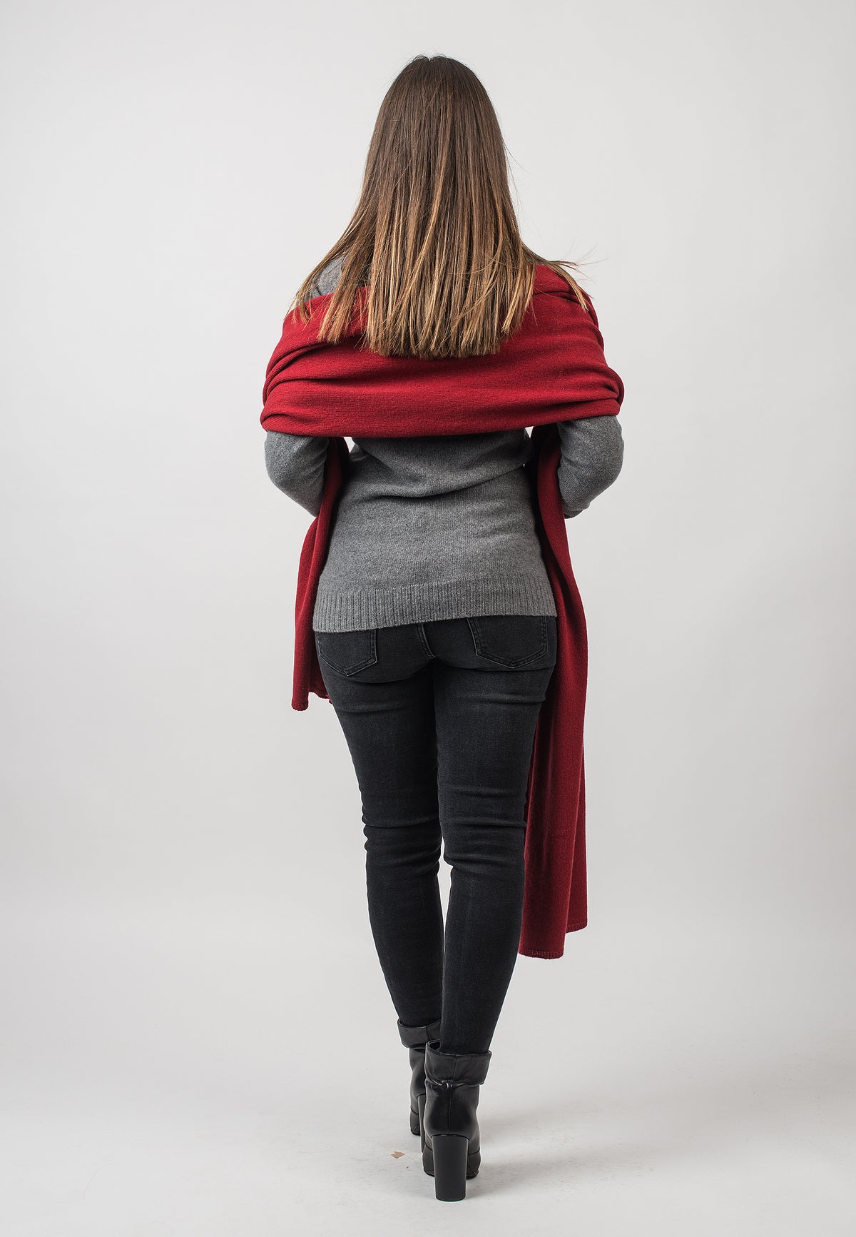 Red Recycled Cashmere Blend Wrap, view 3