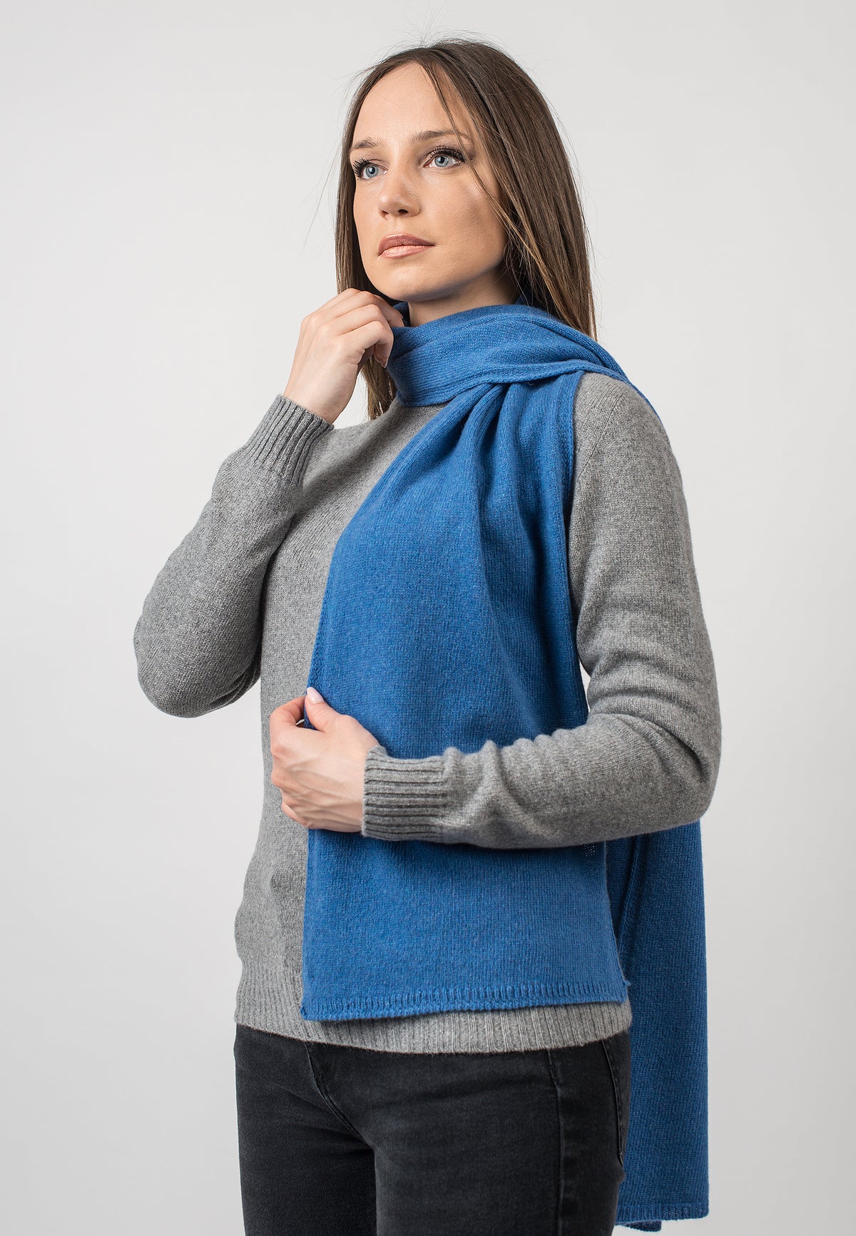 Light Blue Women's Recycled Cashmere Blend Scarf, view 3
