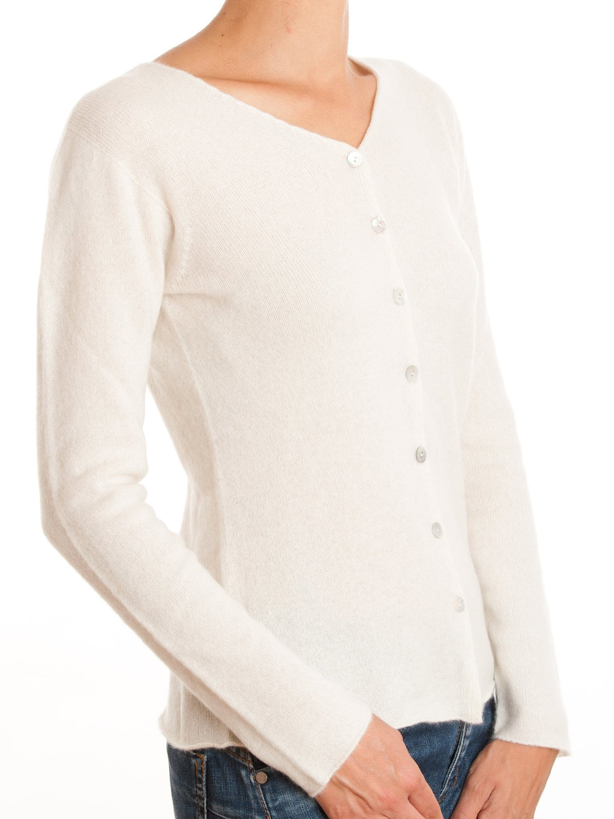 Blue Women's 100% Cashmere V-Neck Cardigan, view 5