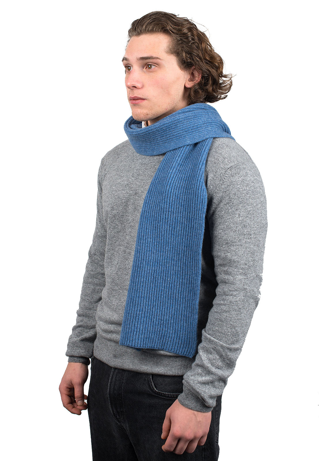 Dalle Piane Cashmere Fisherman s Rib Scarf 100 Cashmere Blue