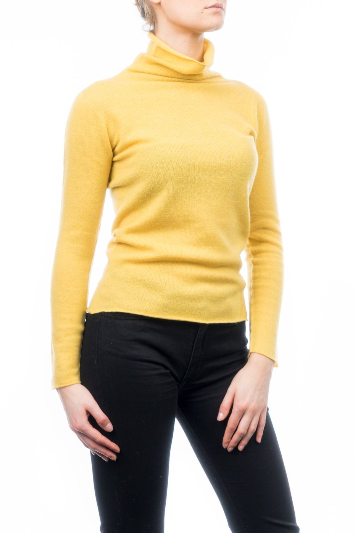 Yellow Women's 100% Cashmere Turtleneck, view 2