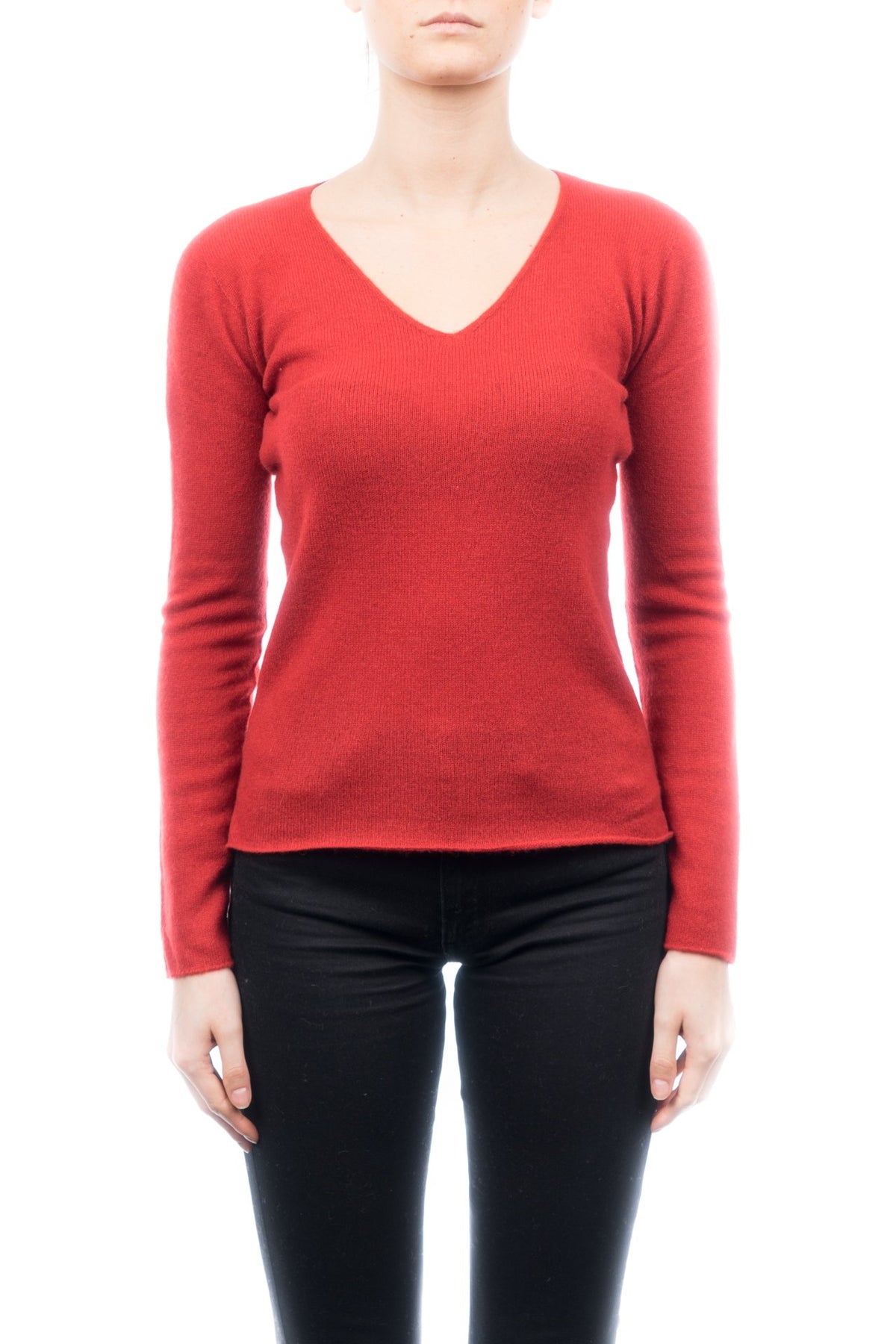 Green Women's 100% Cashmere V-Neck, view 3