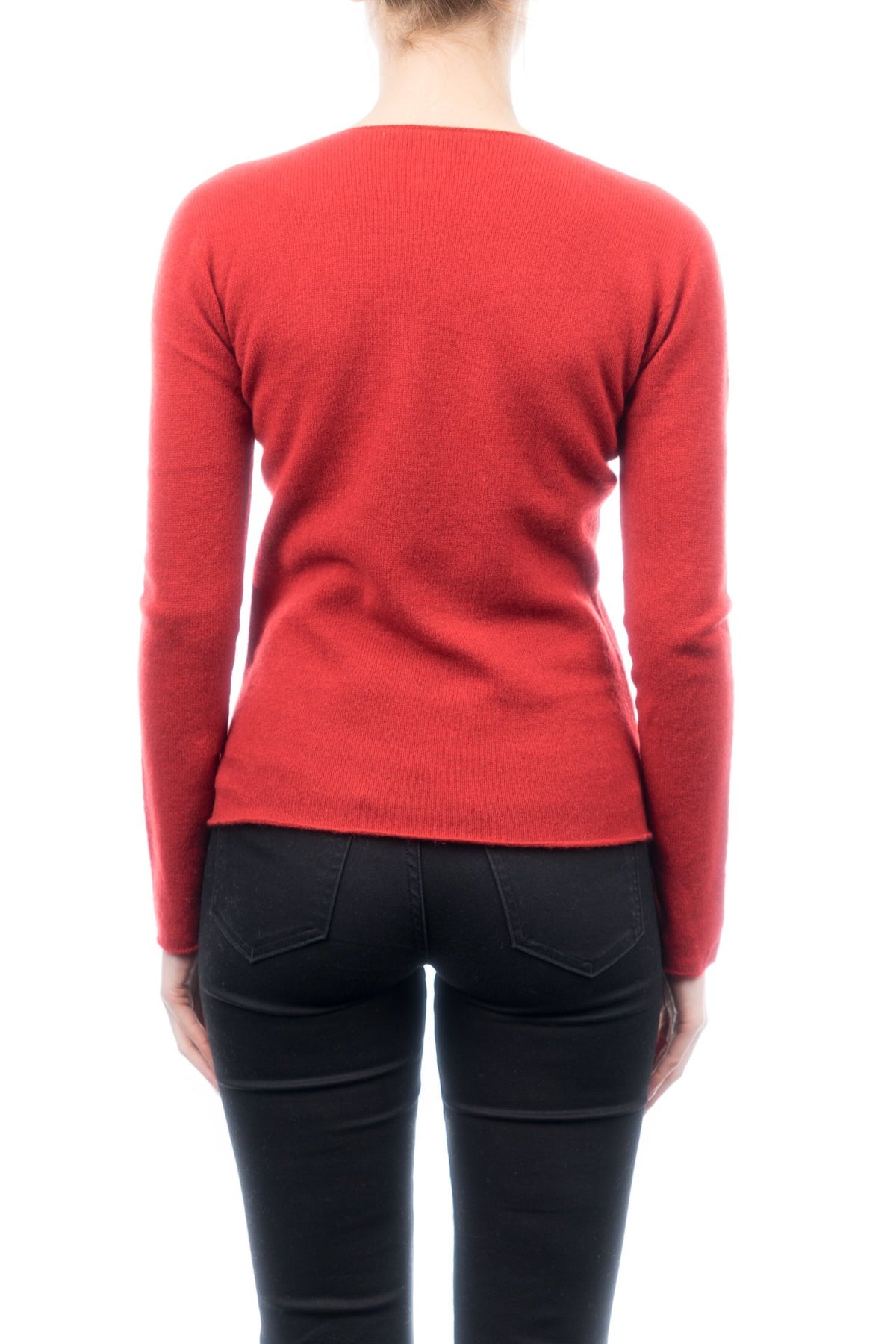 Red Women's 100% Cashmere V-Neck, view 2