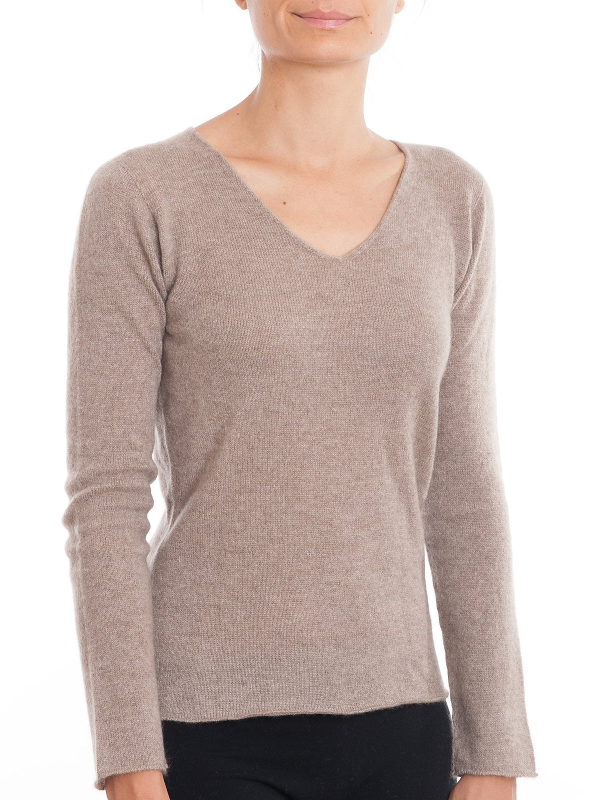 Mink Women's 100% Cashmere V-Neck, view 2