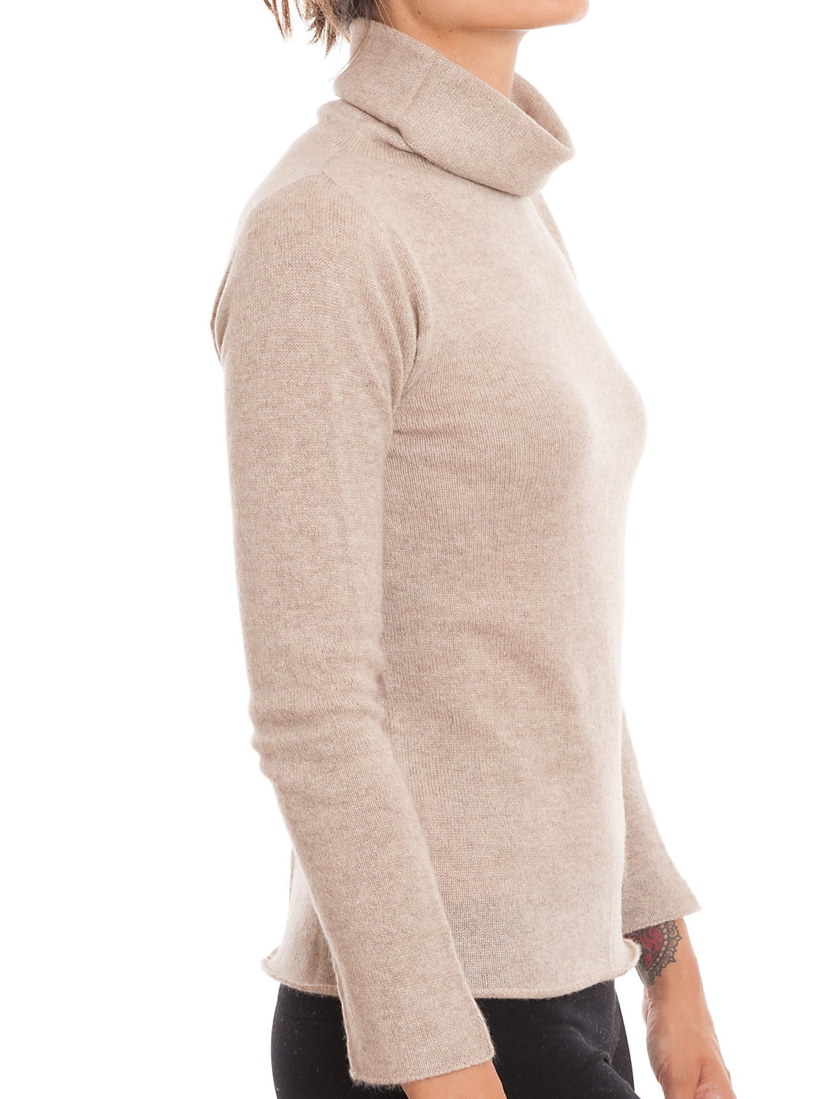 Beige Women's 100% Cashmere Turtleneck, view 3