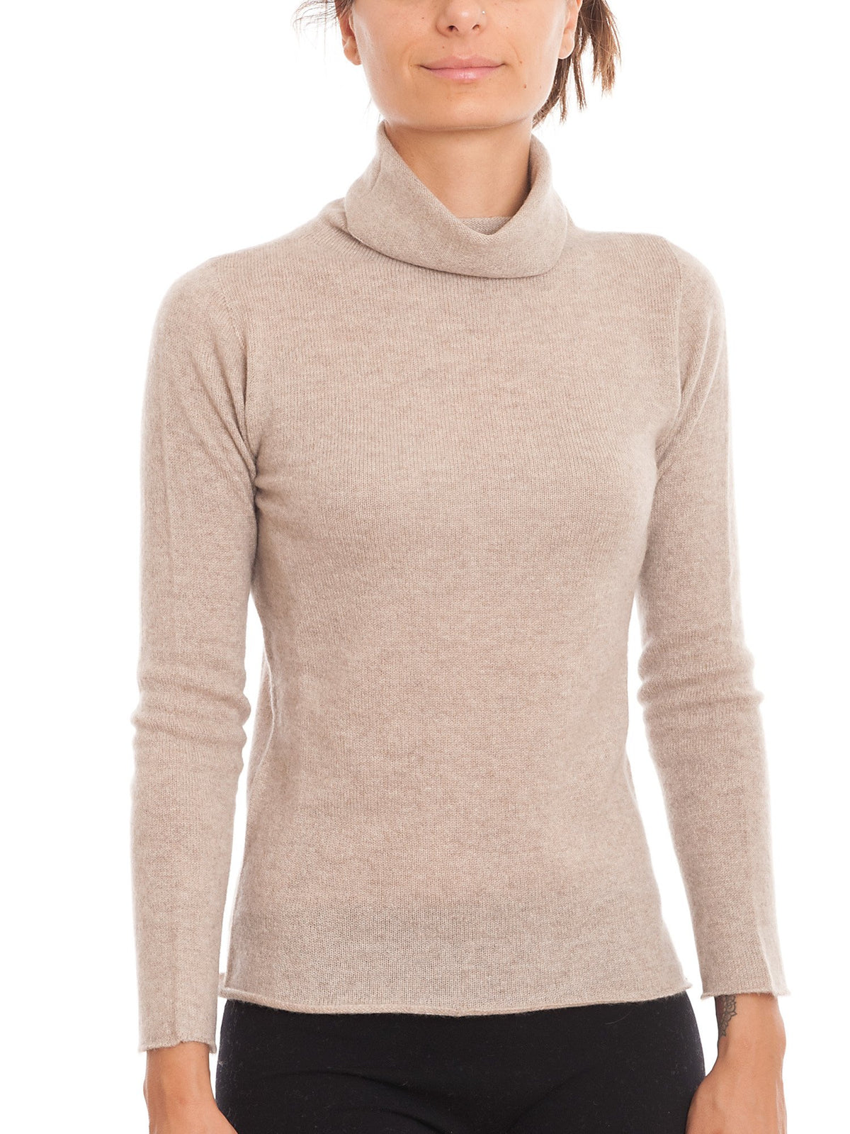 Beige Women's 100% Cashmere Turtleneck