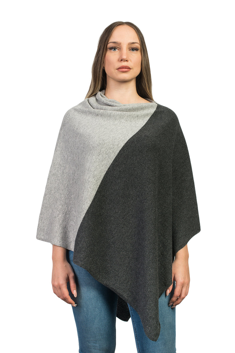 Bicolor Poncho 100% Cashmere