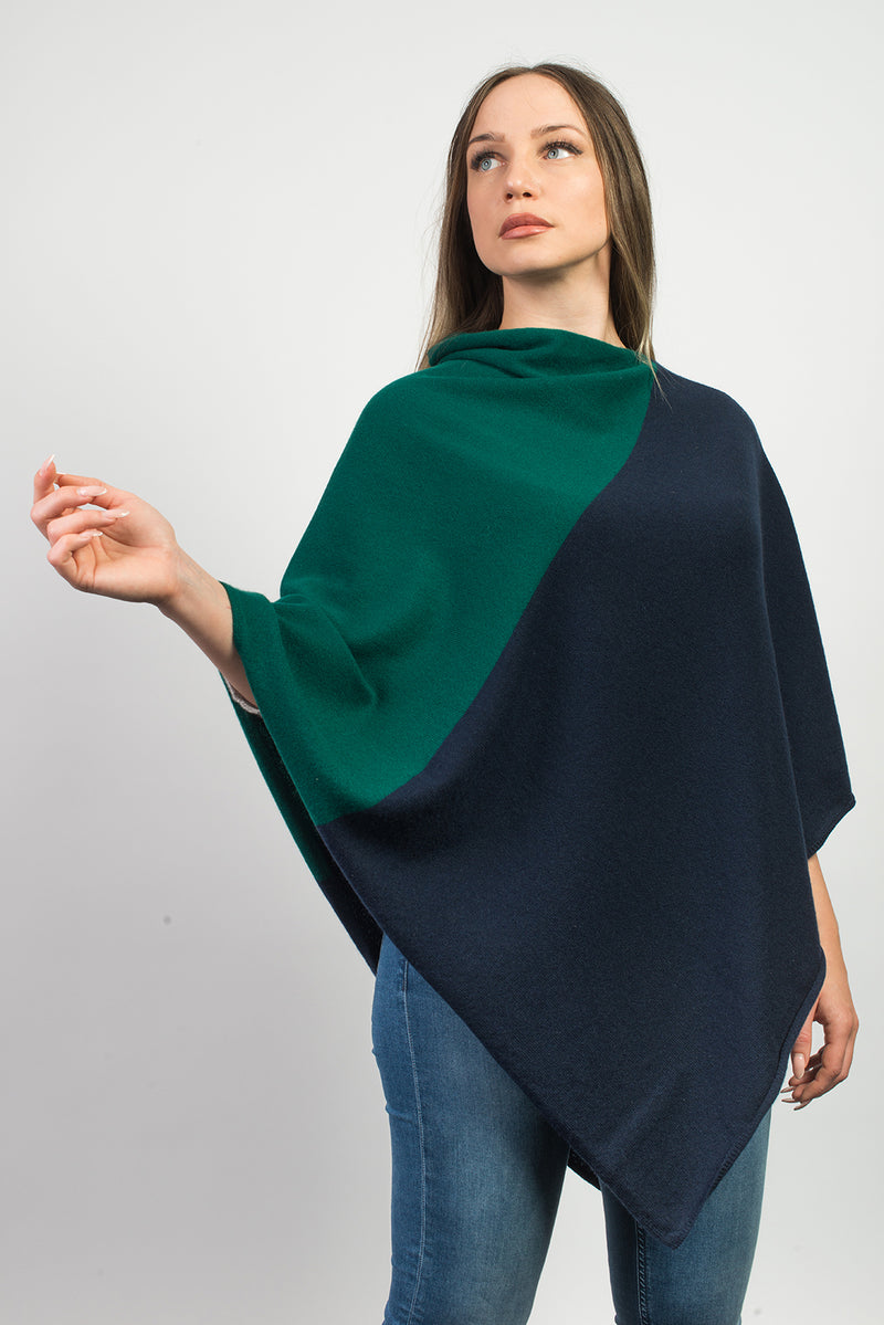 Bicolor Poncho 100% Cashmere