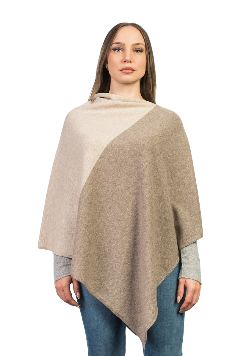 Bicolor Poncho 100% Cashmere