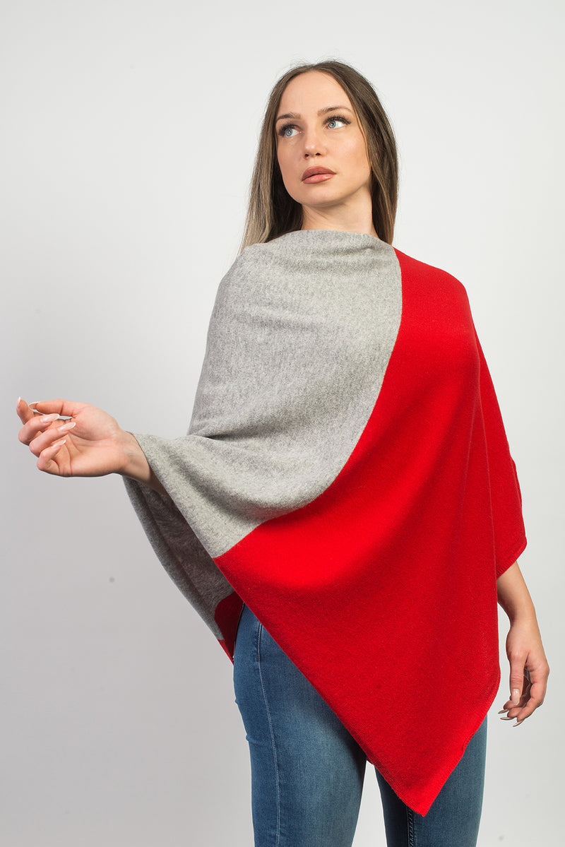 Bicolor Poncho 100% Cashmere