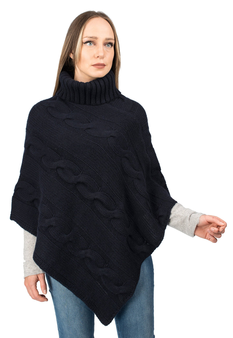 Turtleneck poncho with braids | Dalle Piane Cashmere