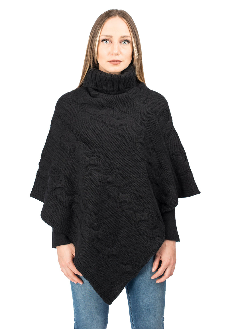 Turtleneck poncho with braids | Dalle Piane Cashmere