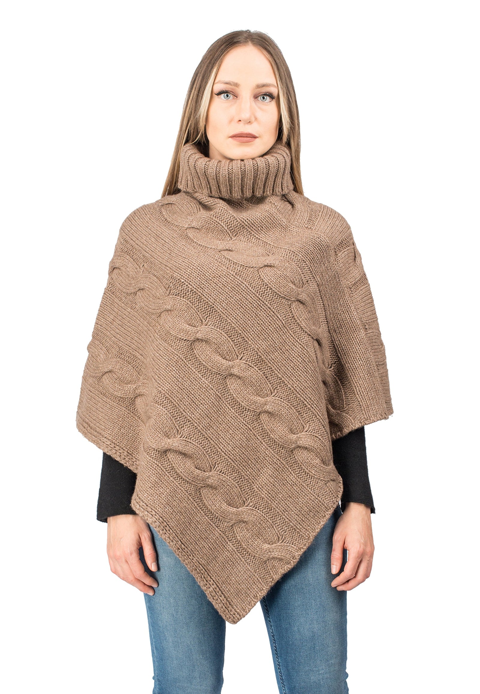 【新品】Dolce. teddy poncho/brown Turtleneck poncho with braids | Dalle Piane Cashmere