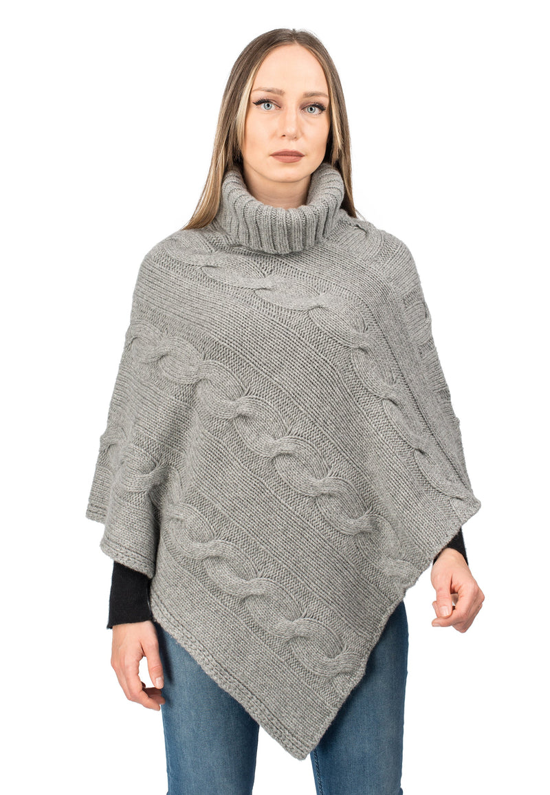 Turtleneck poncho with braids | Dalle Piane Cashmere