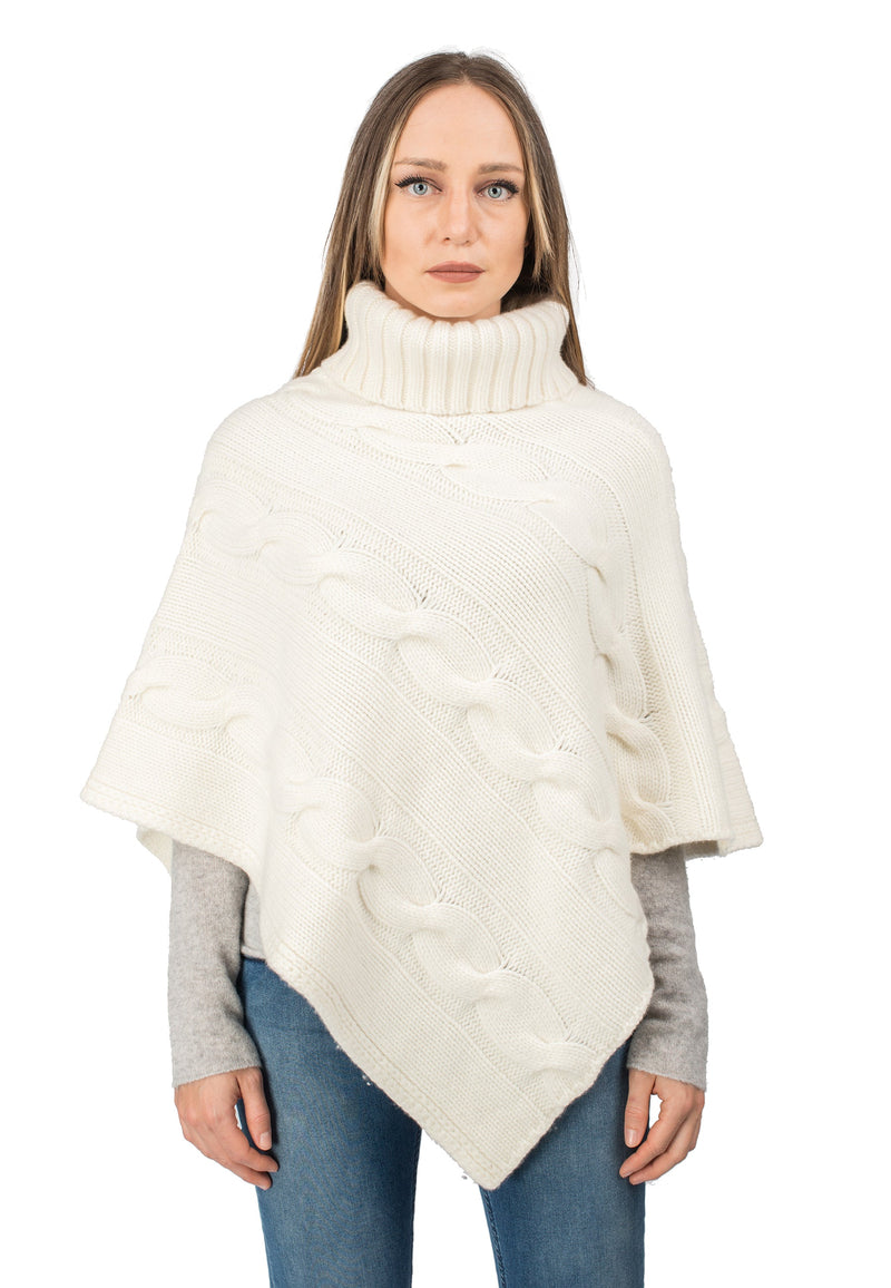 Turtleneck poncho with braids | Dalle Piane Cashmere