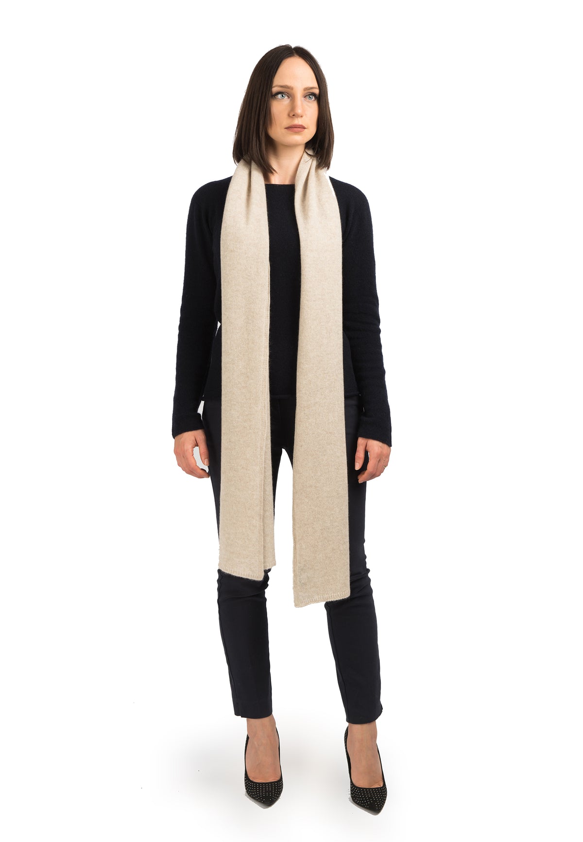 Beige Women's Wide 100% Cashmere Scarf