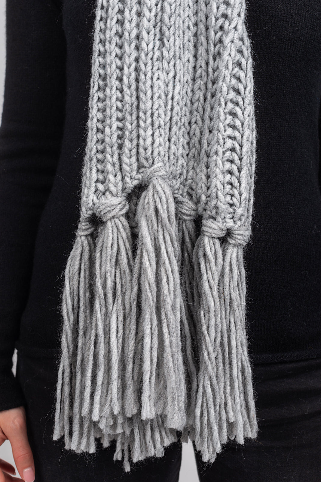 Gray Fisherman's Rib Scarf with Fringe, view 4