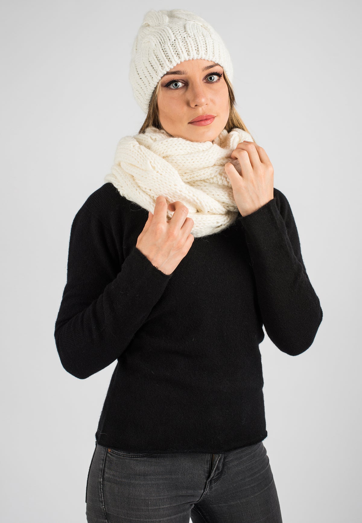 Cream Women's Cable-Knit Beanie, view 2