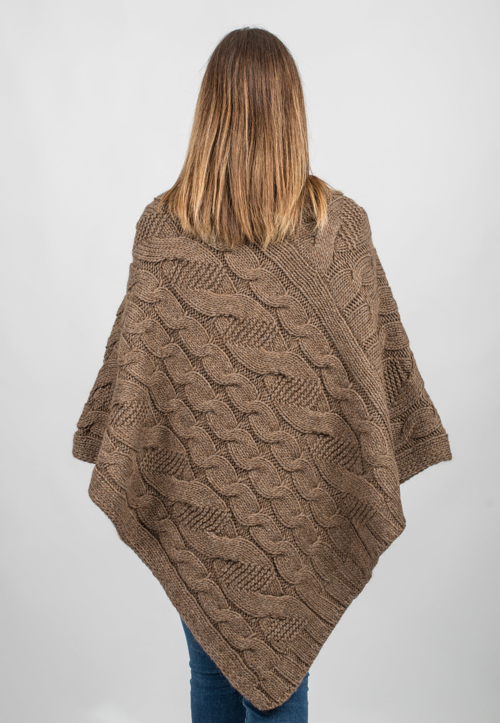 V neck poncho with braided | Dalle Piane Cashmere