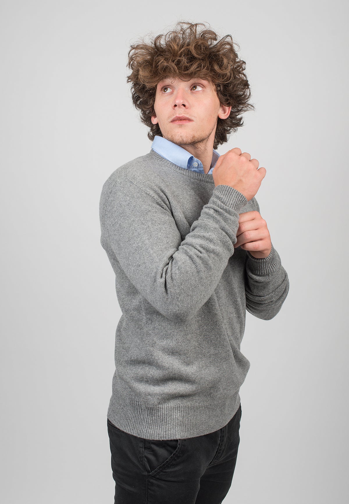 Gray Men's Recycled Cashmere Blend Crewneck, view 3