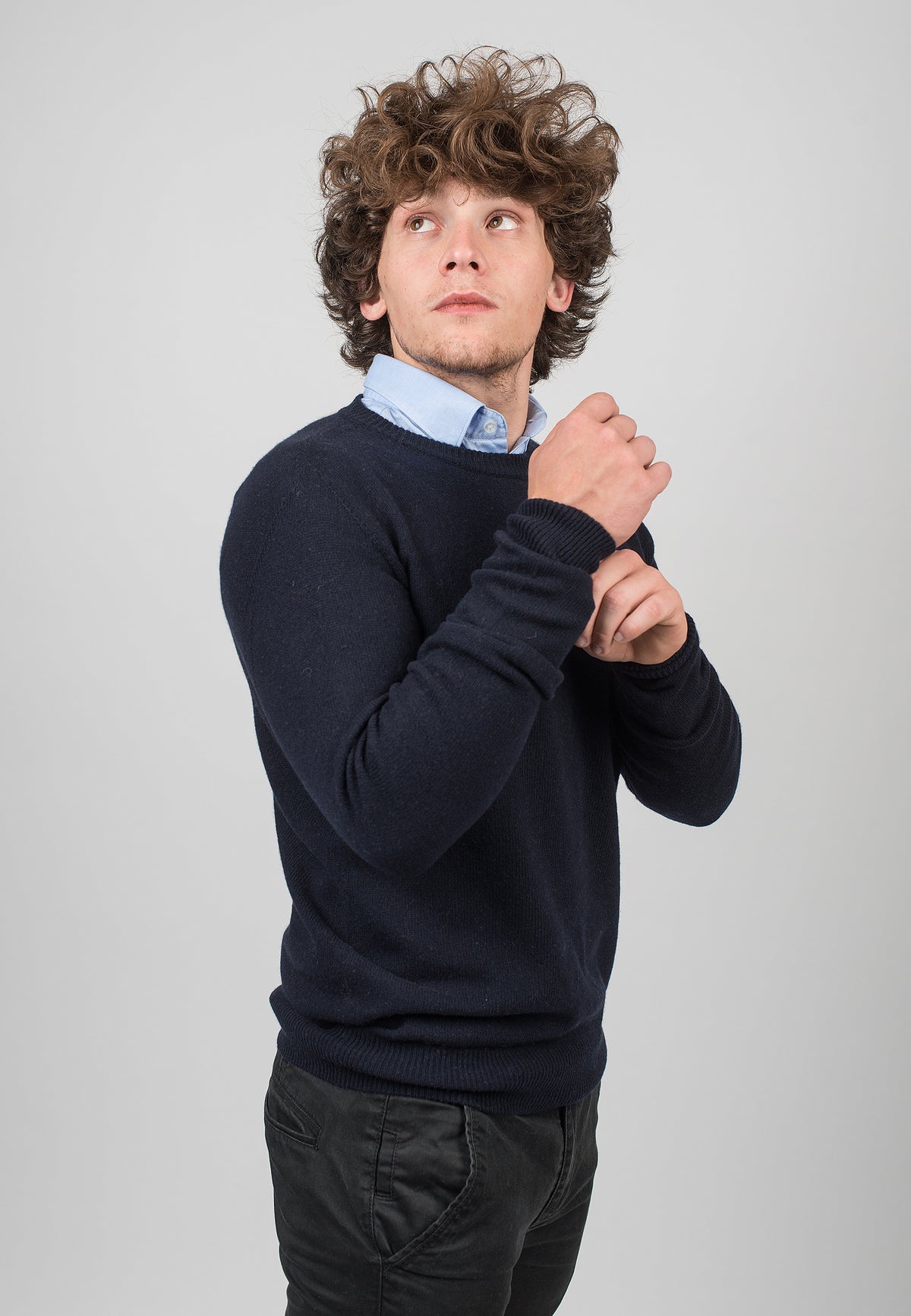 Blue Men's Recycled Cashmere Blend Crewneck, view 3