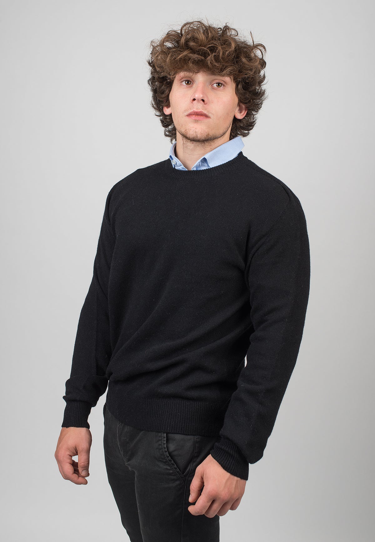 Black Men's Recycled Cashmere Blend Crewneck, view 2
