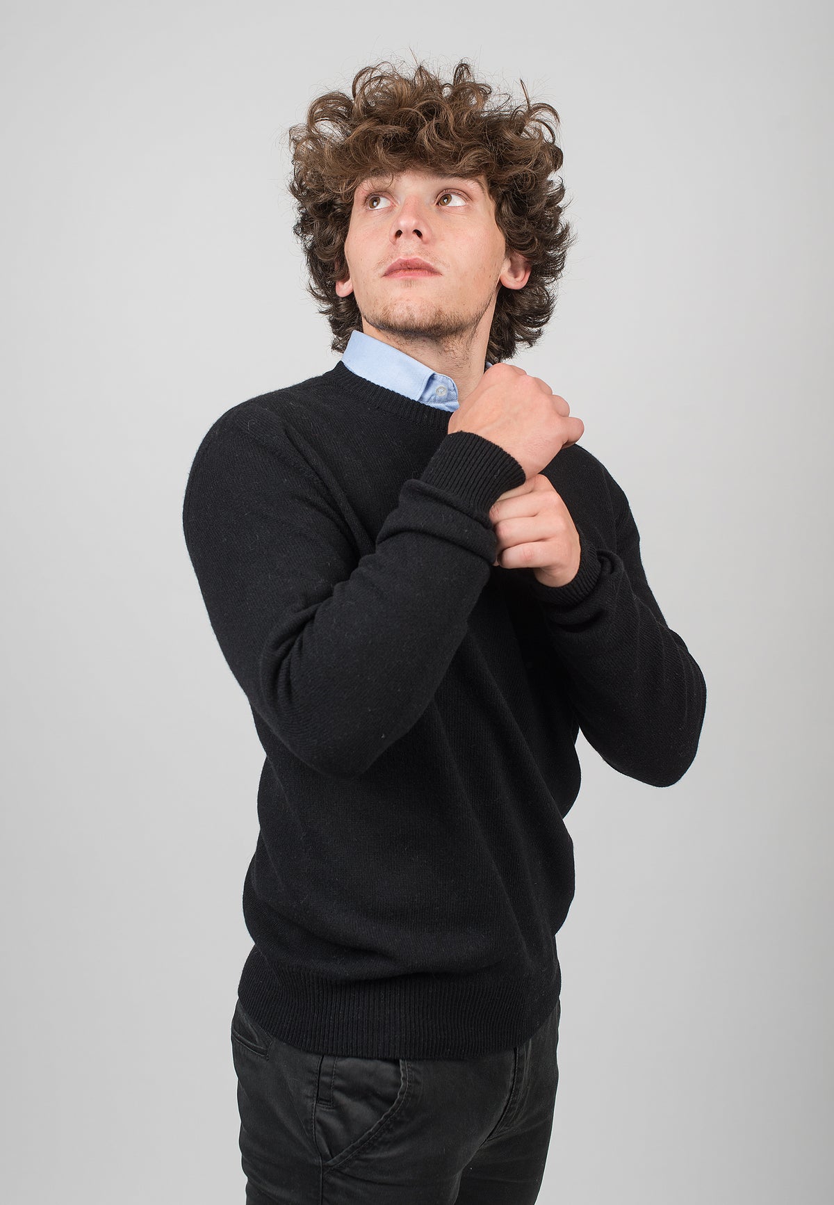 Black Men's Recycled Cashmere Blend Crewneck, view 3