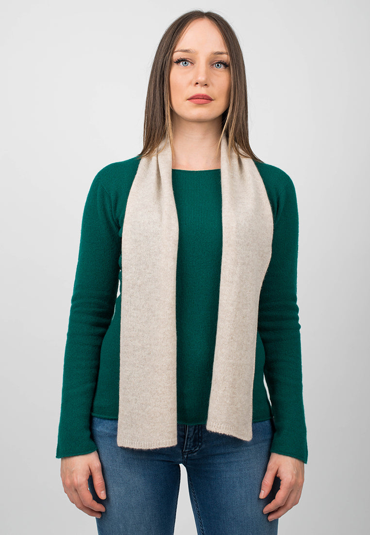 Beige Women's 100% Cashmere Skinny Scarf, view 2