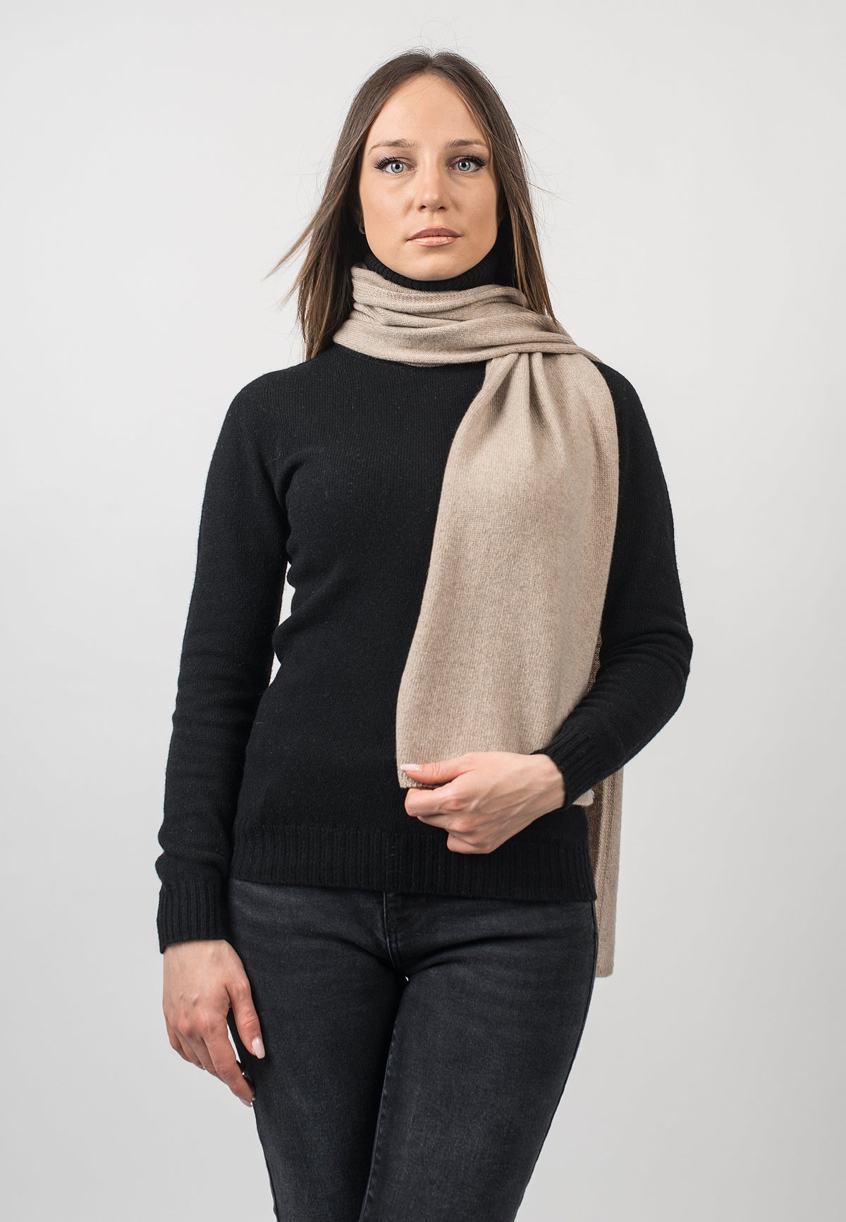 Beige Women's Recycled Cashmere Blend Scarf, view 2