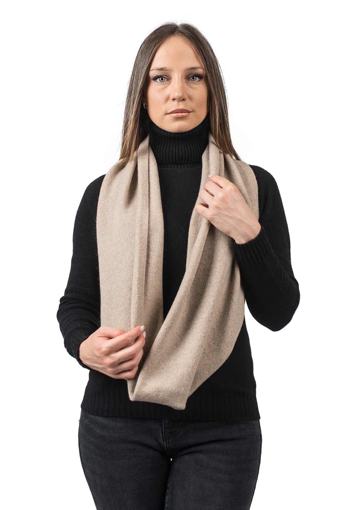 Beige Recycled Cashmere Blend Infinity Scarf