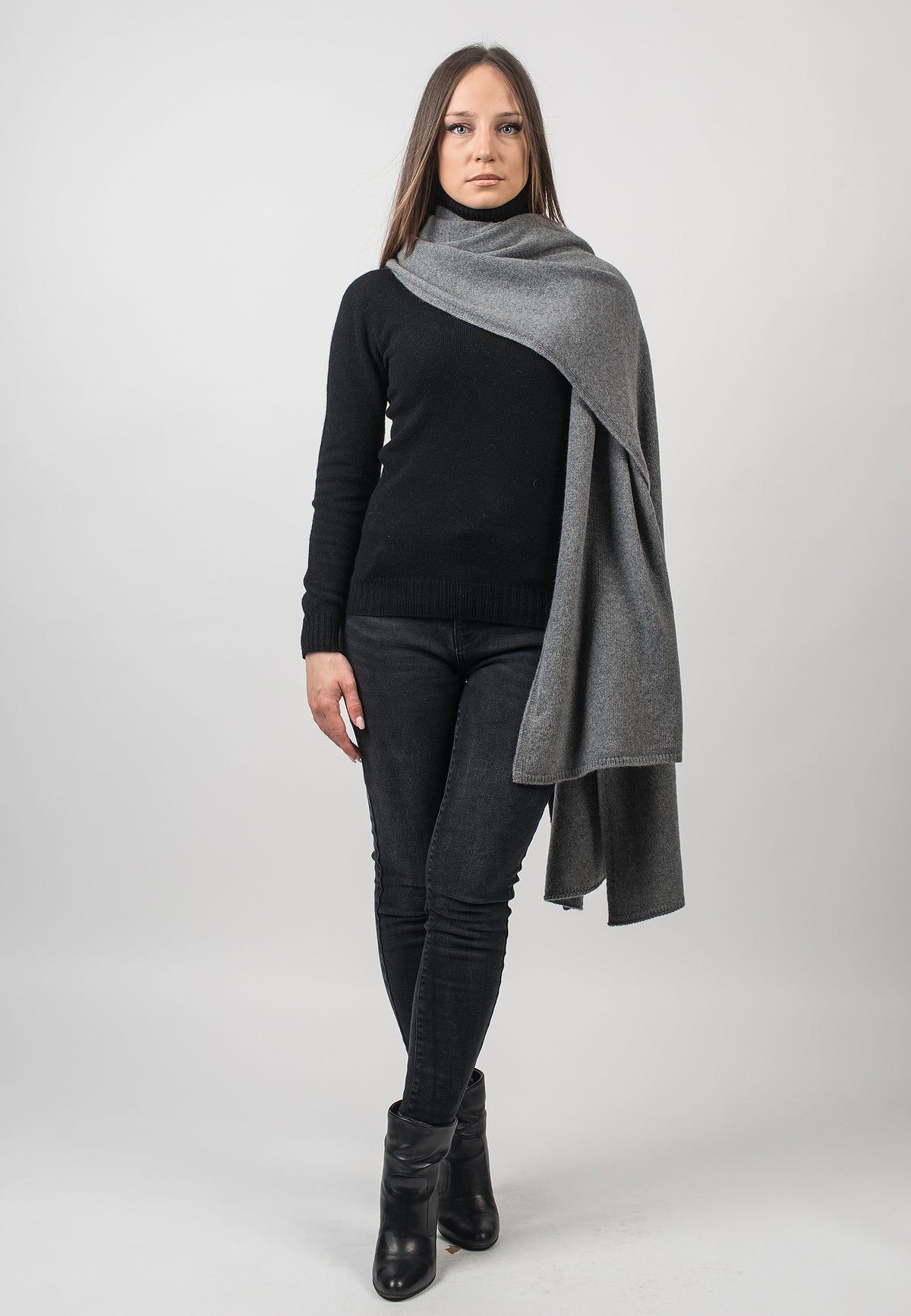 Gray Recycled Cashmere Blend Wrap, view 2