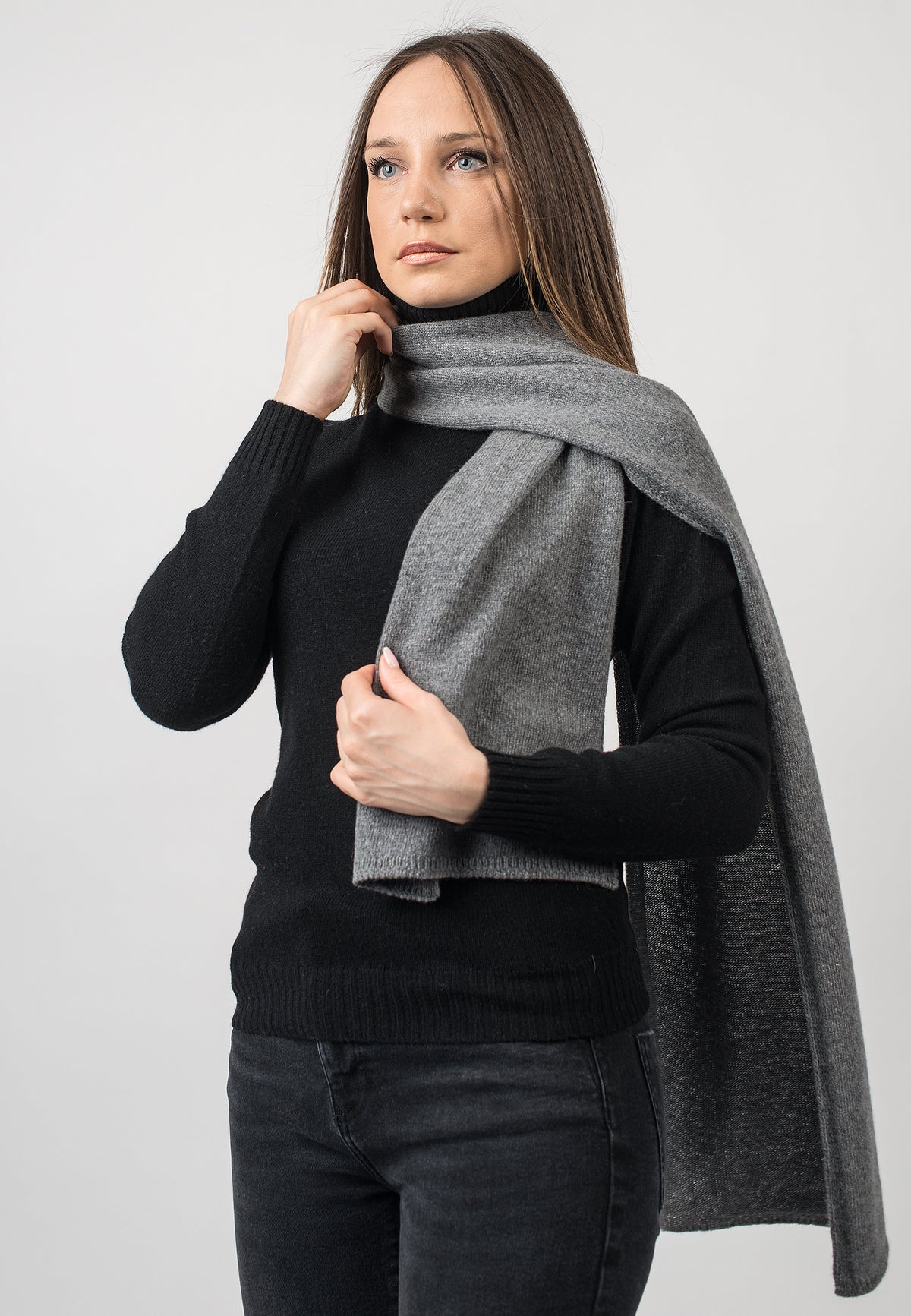 Gray Women's Recycled Cashmere Blend Scarf, view 3