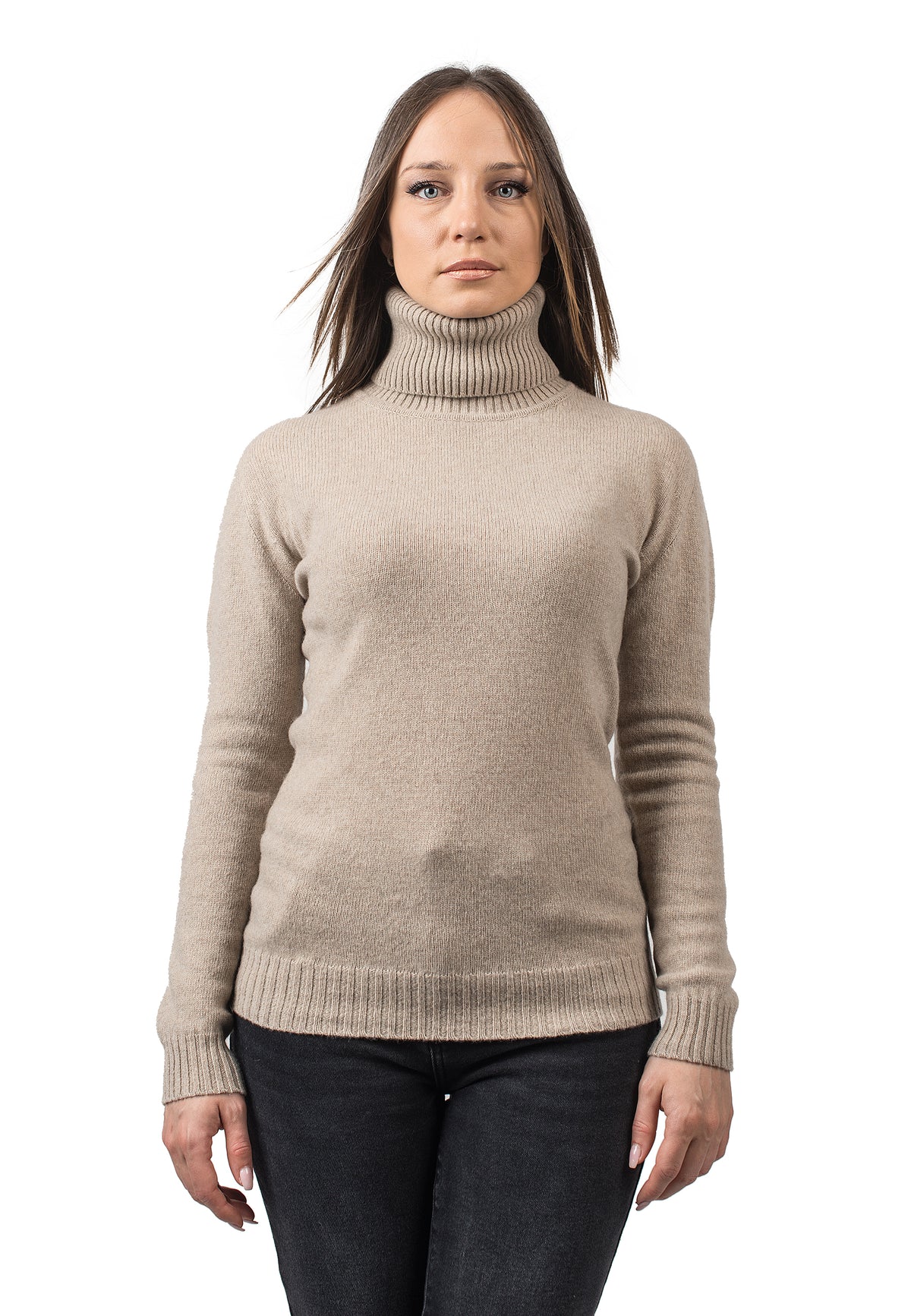 Beige Women's Recycled Cashmere Blend Turtleneck