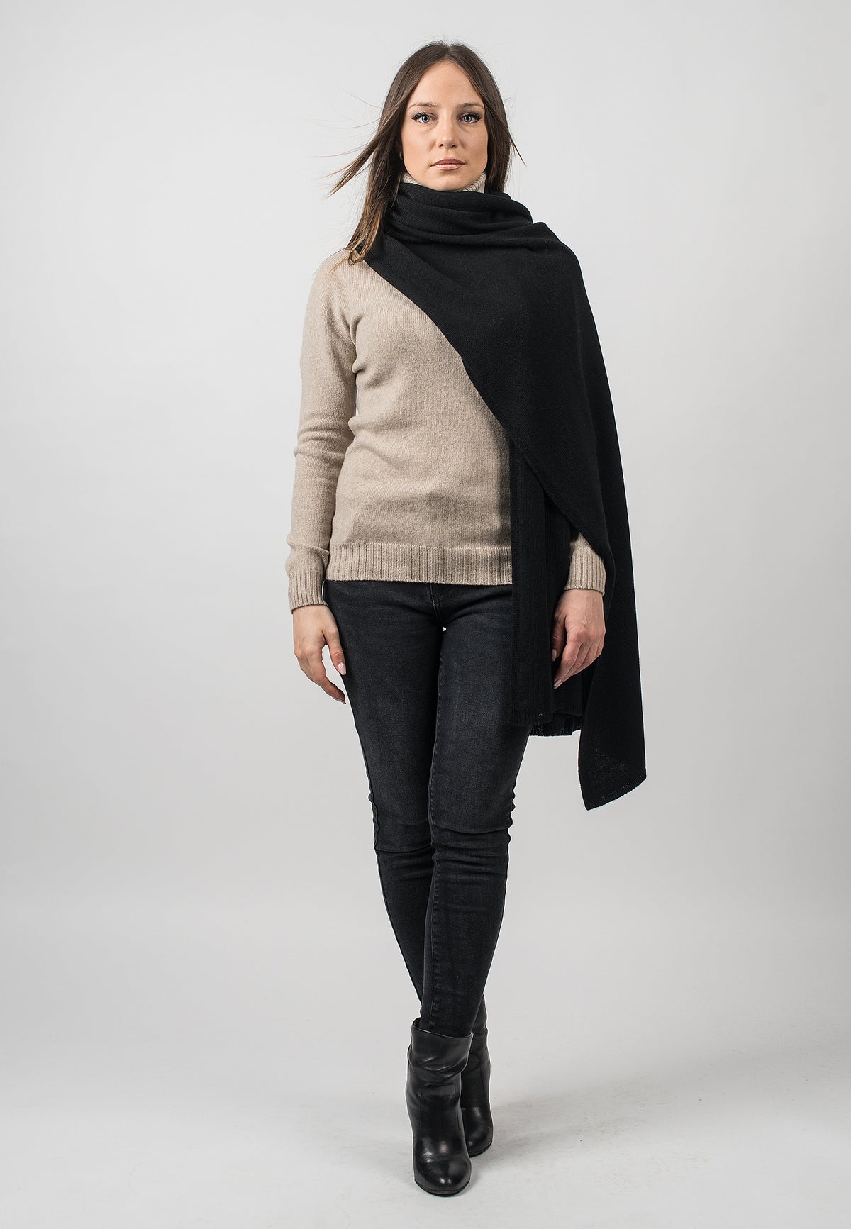 Black Recycled Cashmere Blend Wrap, view 2