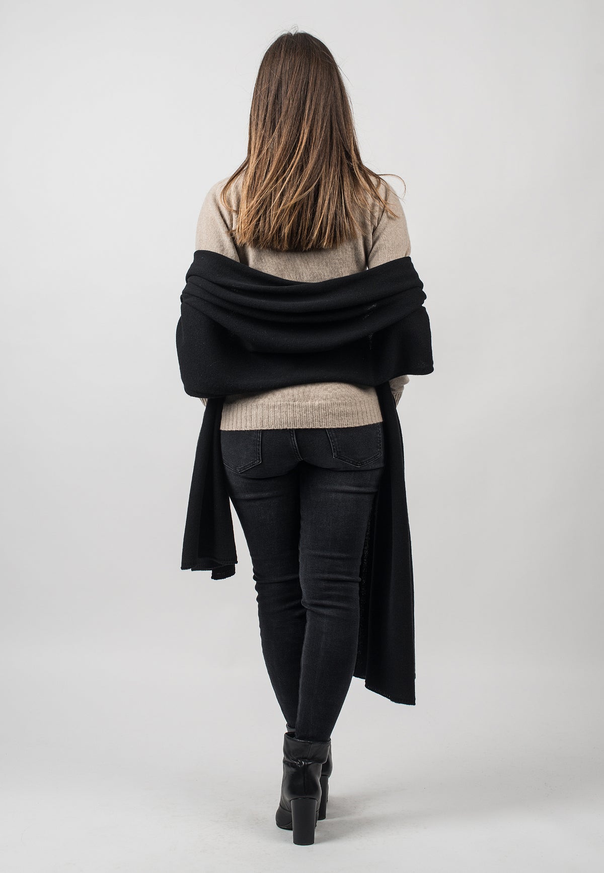 Black Recycled Cashmere Blend Wrap, view 3