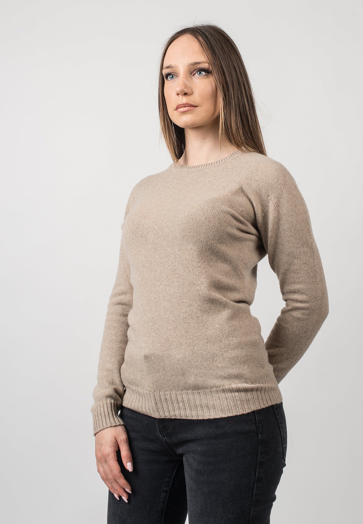 Beige Women's Recycled Cashmere Blend Crewneck, view 2