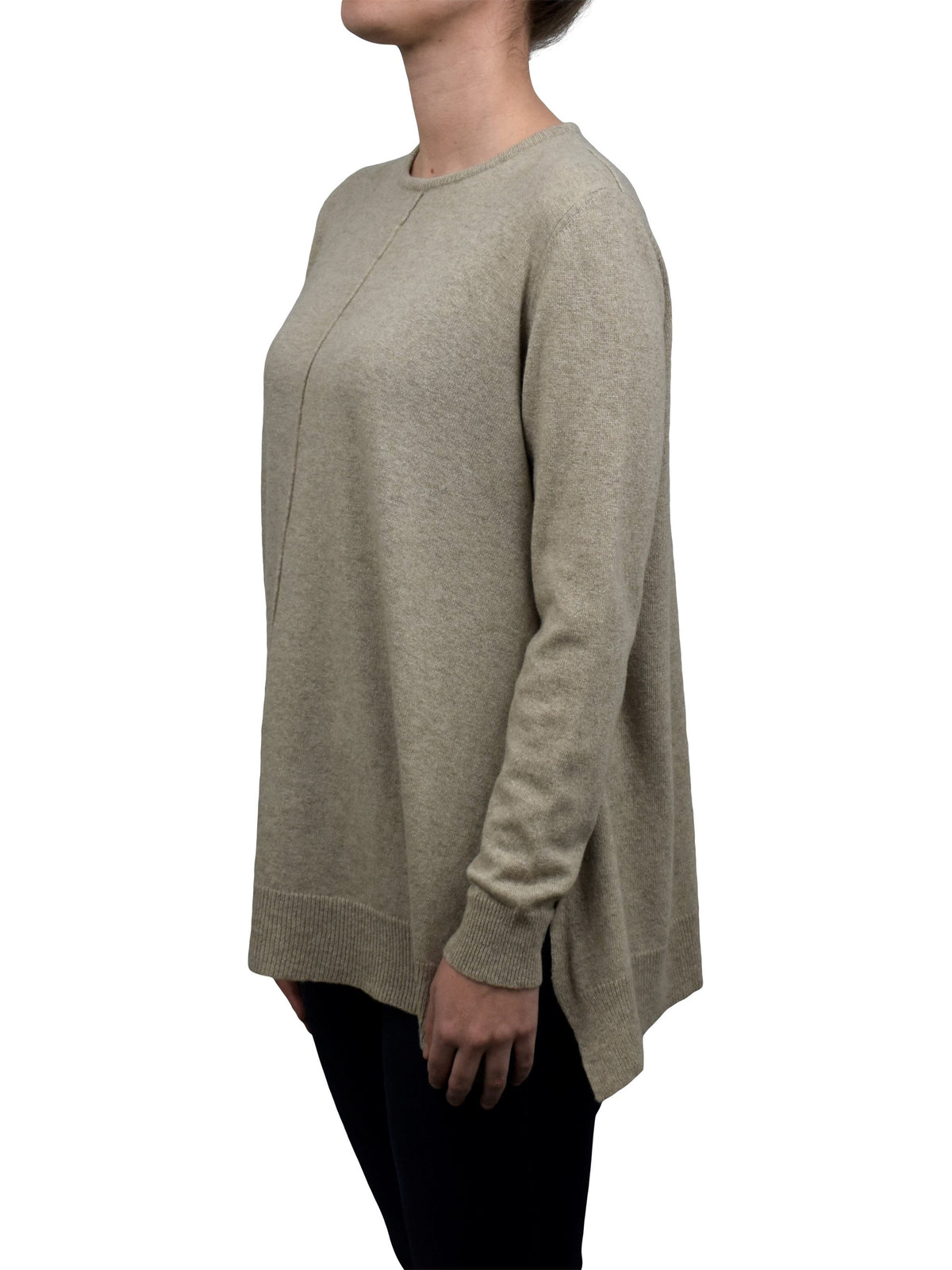 Beige Women's A-Line Cashmere Blend Oversized Sweater, view 2