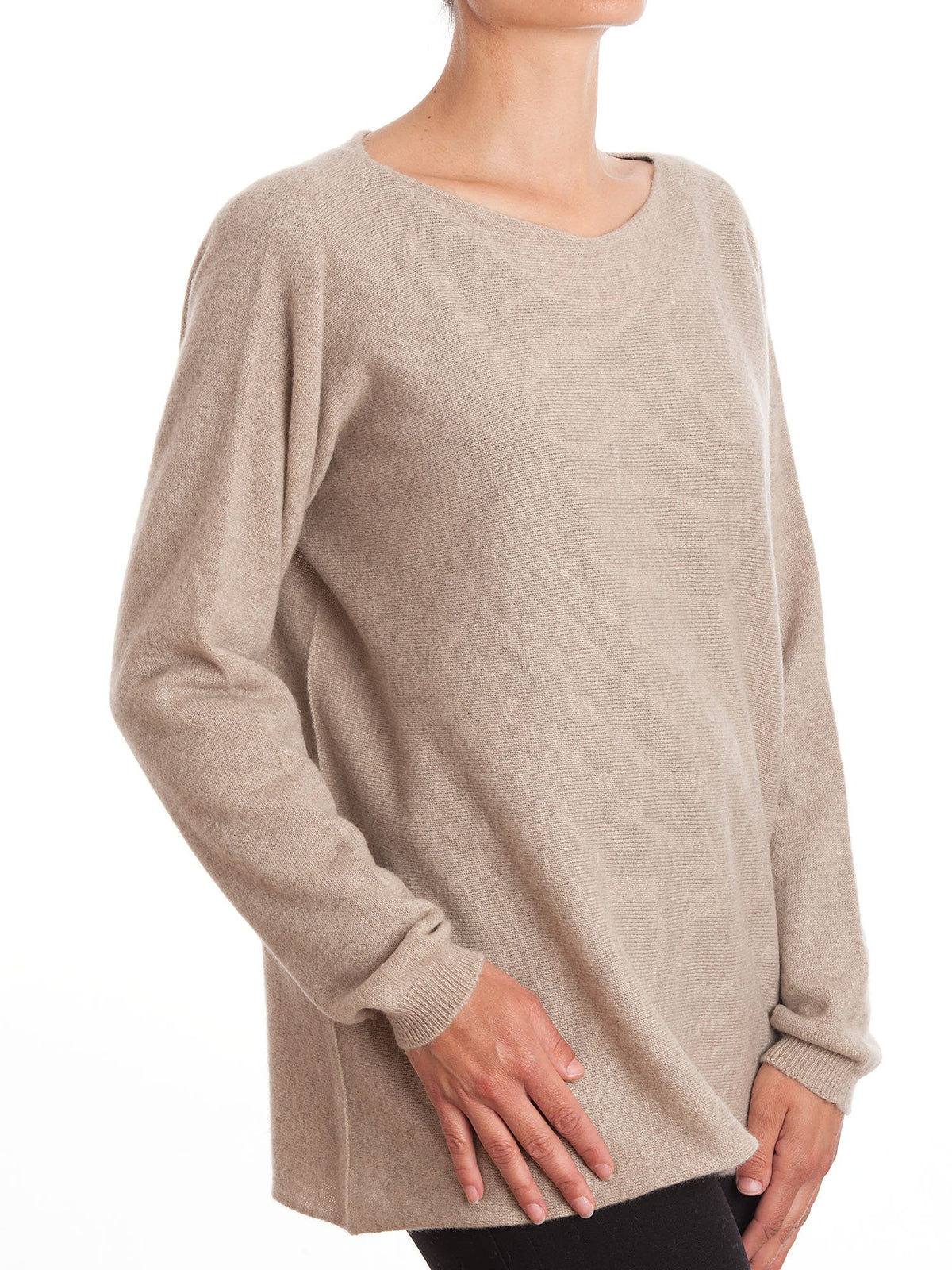 Beige Women's 100% Cashmere Oversized Sweater, view 2