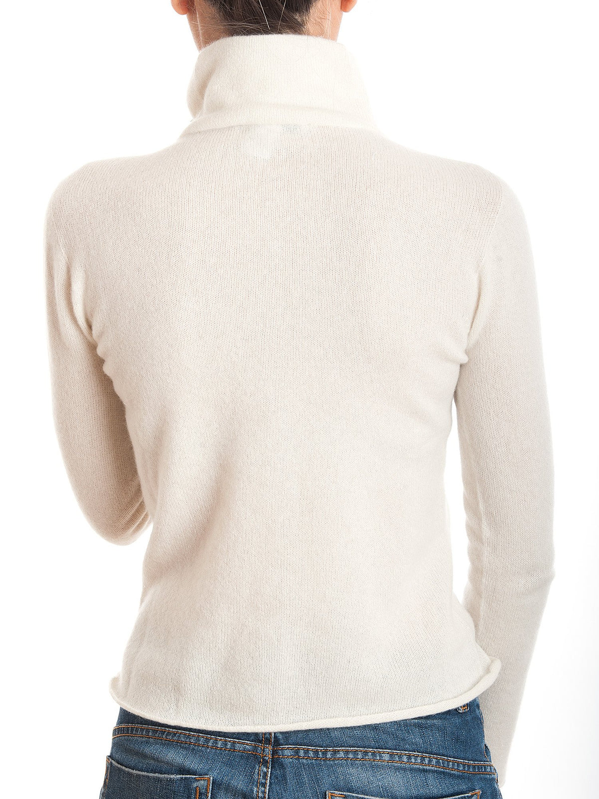 Cream Women's 100% Cashmere Mock Neck Bomber, view 2