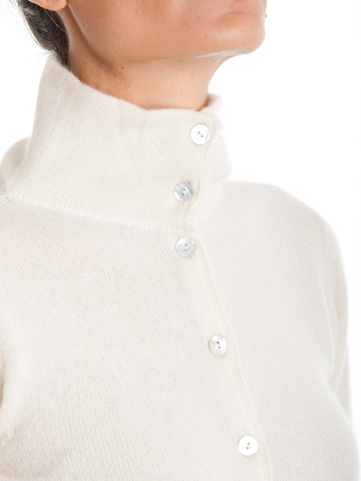 Cream Women's 100% Cashmere Mock Neck Bomber, view 3