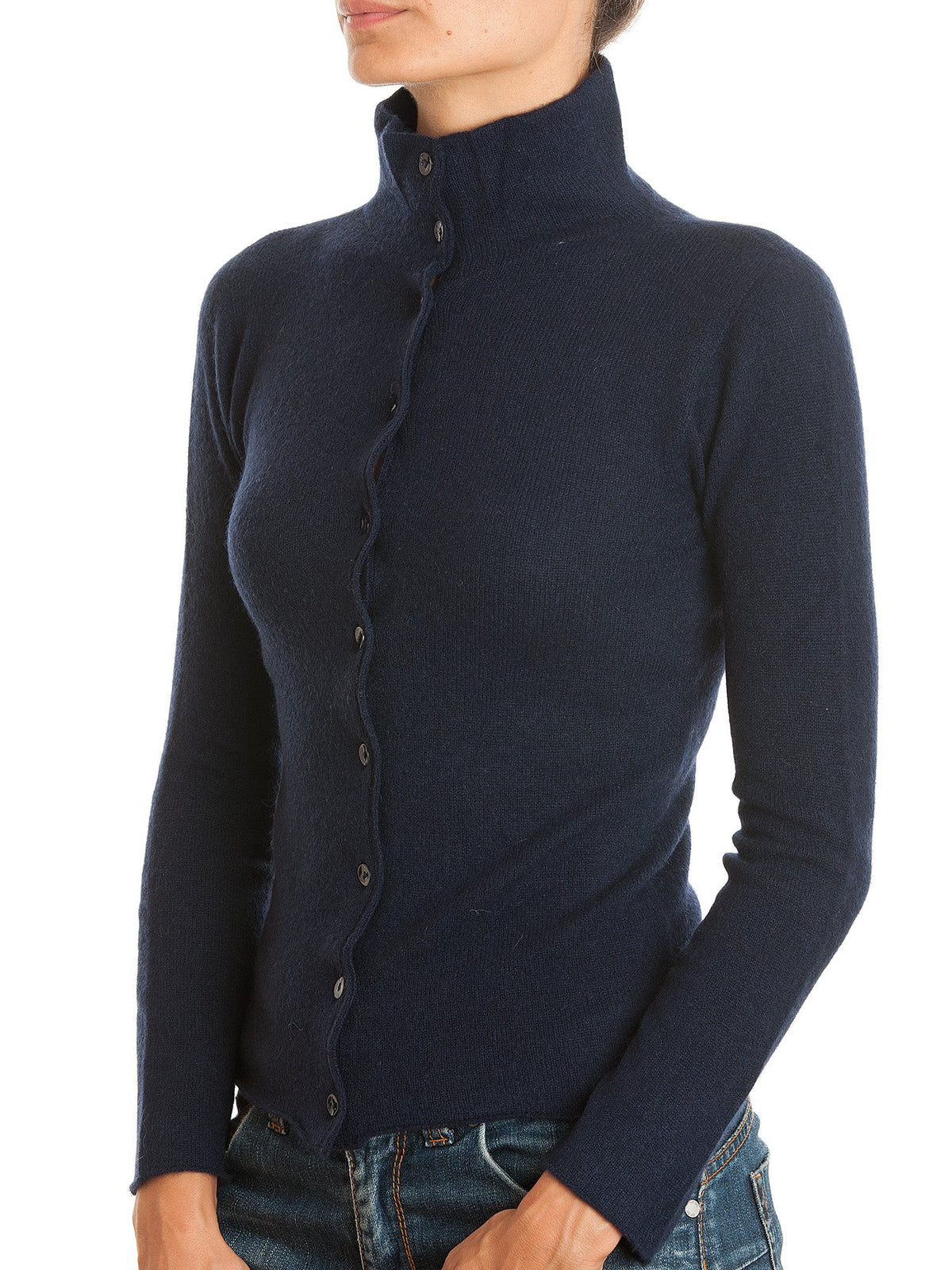 Gray Women's 100% Cashmere Mock Neck Bomber, view 4