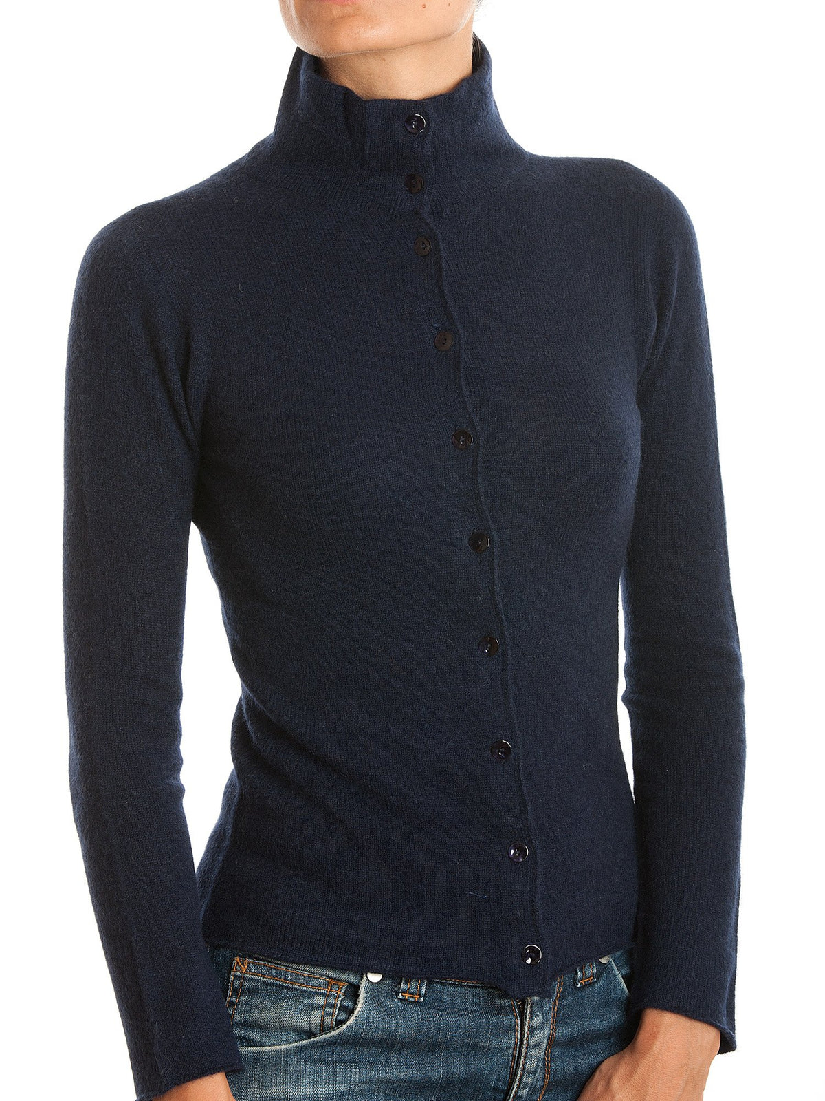 Blue Women's 100% Cashmere Mock Neck Bomber